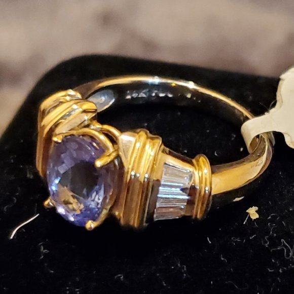 14K yellow gold & white gold RING, 2.17 ct Tanzanite & .45 ct Diamond,Sz 7, NWOT - Picture 9 of 10